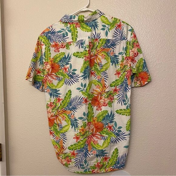 Gap Button Down short sleeve Hawaiian tropical print stretch poplin shirt L - Picture 3 of 8